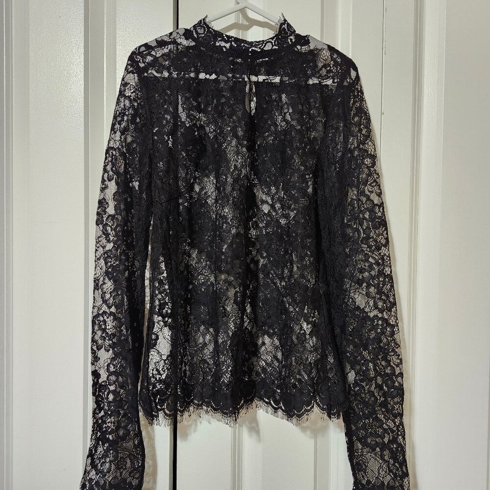 Black Floral Lace Longsleeve Top